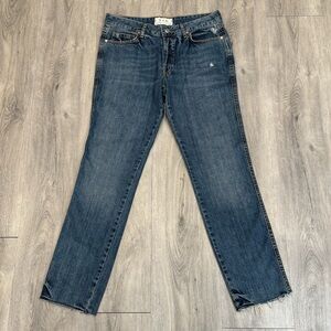 Free People We The Free Casual Dark Blue Distressed Denim Straight Leg Jeans